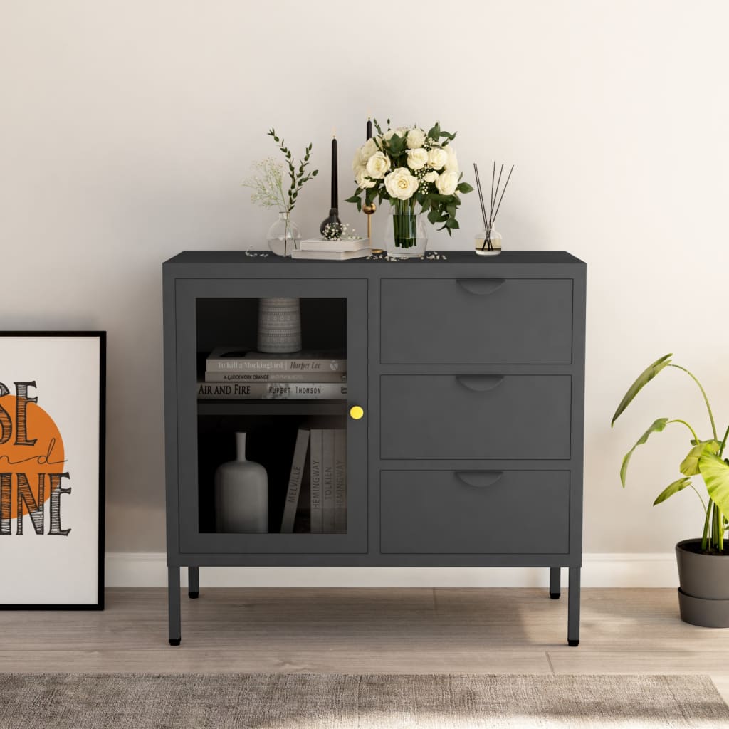 Sideboard 75X35X70 Cm Steel And Tempered Glass