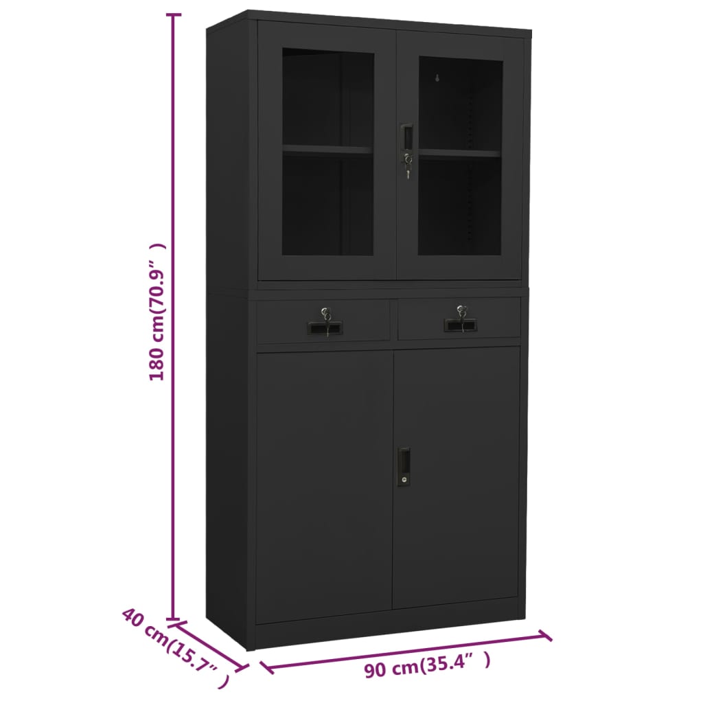Office Cabinet 90X40X180 Cm Steel And Tempered Glass