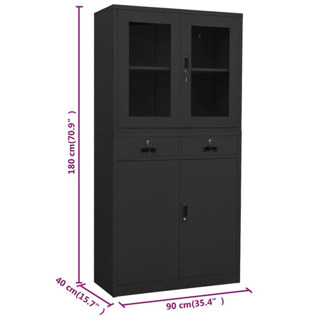 Office Cabinet 90X40X180 Cm Steel And Tempered Glass