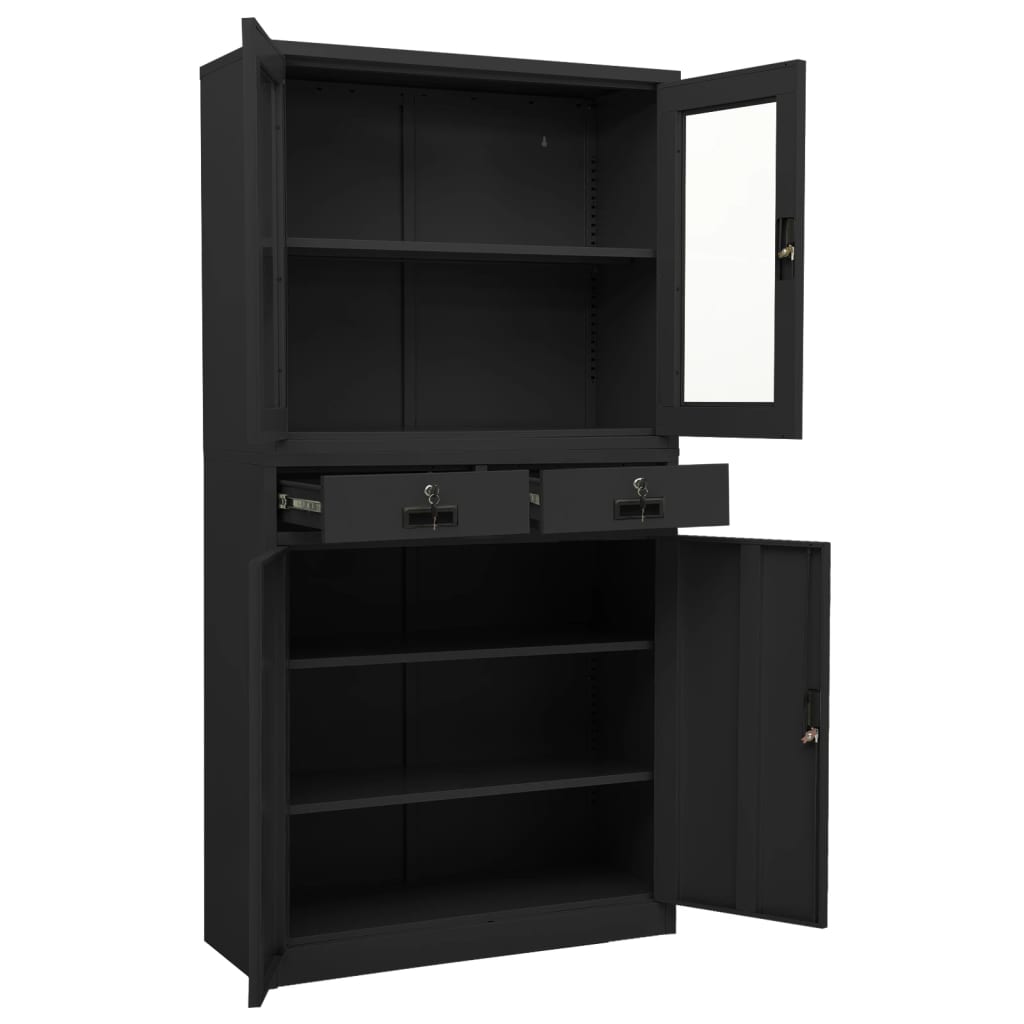 Office Cabinet 90X40X180 Cm Steel And Tempered Glass
