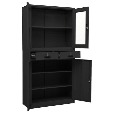 Office Cabinet 90X40X180 Cm Steel And Tempered Glass