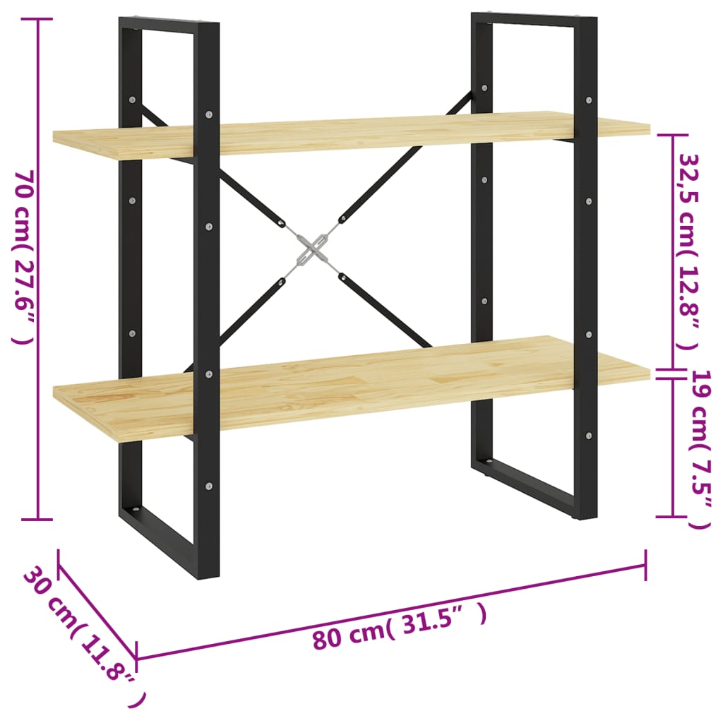 2-Tier Book Cabinet 80X30X Solid Pine