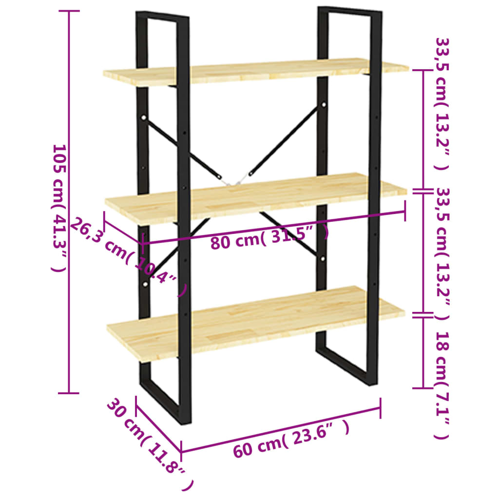 3-Tier Book Cabinet 80X30X Solid Pine
