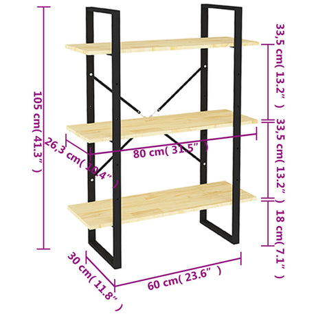 3-Tier Book Cabinet 80X30X Solid Pine
