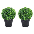 Artificial Boxwood Plants 2 Pcs With Pots Ball Shaped Green 27 Cm