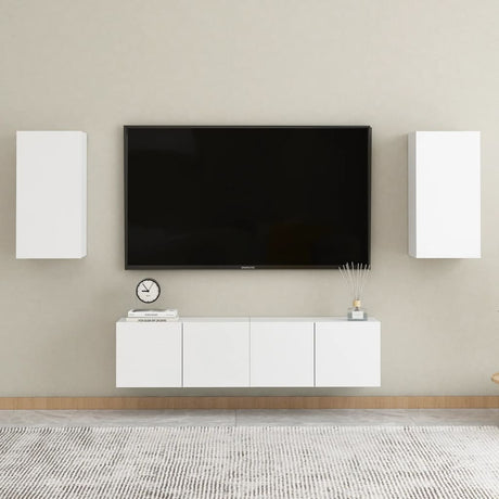 4 Piece Tv Cabinet Set Wall-Mounted Engineered Wood,  Tv Stand 80X30X30 Cm Made Of Engineered Wood,  Wall-Mounted Tv Cabinets - 2 Pcs , 30.5X30X90 Cm, Made From Engineered Wood