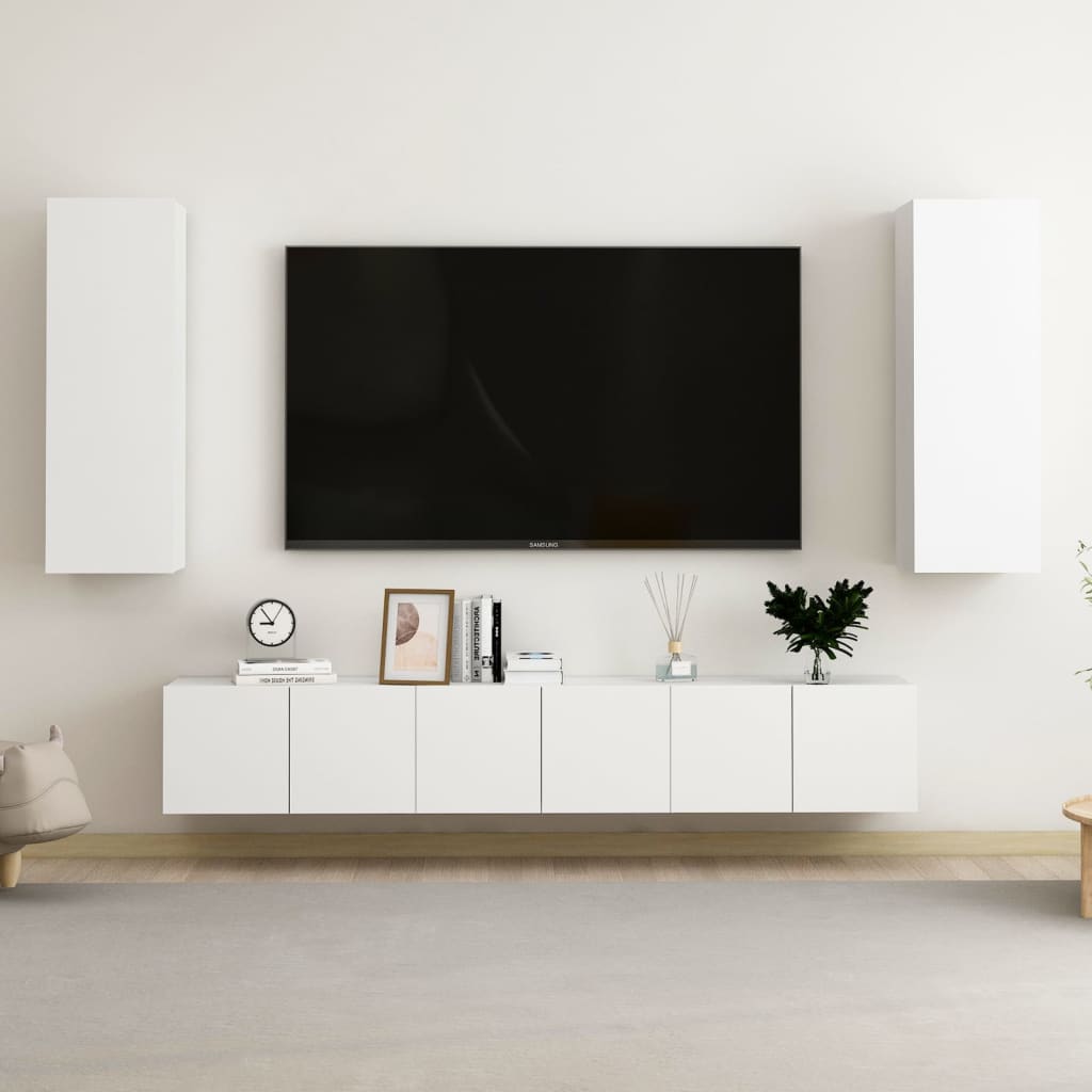 4 Piece Tv Cabinet Set Wall-Mounted Engineered Wood,  Tv Stand 80X30X30 Cm Made Of Engineered Wood,  Wall-Mounted Tv Cabinets - 2 Pcs , 30.5X30X90 Cm, Made From Engineered Wood