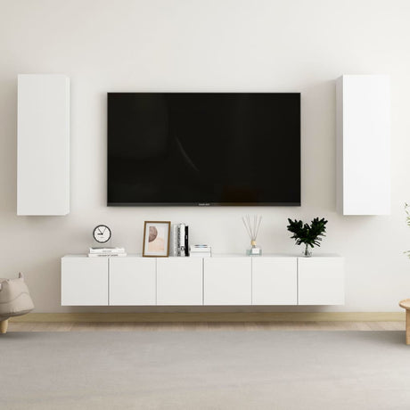 4 Piece Tv Cabinet Set Wall-Mounted Engineered Wood,  Tv Stand 80X30X30 Cm Made Of Engineered Wood,  Wall-Mounted Tv Cabinets - 2 Pcs , 30.5X30X90 Cm, Made From Engineered Wood
