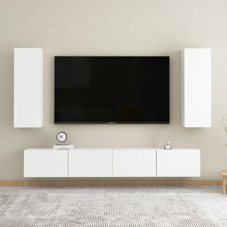 4 Piece Tv Cabinet Set Wall-Mounted Engineered Wood,  Tv Stand 80X30X30 Cm Made Of Engineered Wood,  Wall-Mounted Tv Cabinets - 2 Pcs , 30.5X30X90 Cm, Made From Engineered Wood