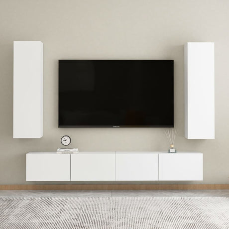 4 Piece Tv Cabinet Set Wall-Mounted Engineered Wood,  Tv Stand 80X30X30 Cm Made Of Engineered Wood,  Wall-Mounted Tv Cabinets - 2 Pcs , 30.5X30X90 Cm, Made From Engineered Wood