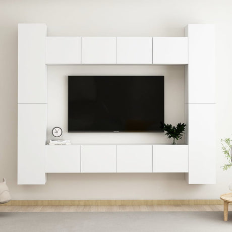 8 Piece Tv Cabinet Set Wall-Mounted Engineered Wood,  Tv Stand 80X30X30 Cm Made Of Engineered Wood,  Wall-Mounted Tv Cabinets - 2 Pcs , 30.5X30X90 Cm, Made From Engineered Wood