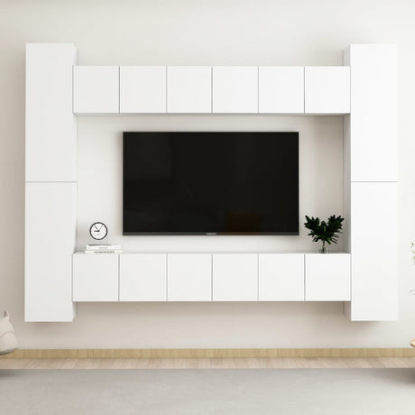 8 Piece Tv Cabinet Set Wall-Mounted Engineered Wood,  Tv Stand 80X30X30 Cm Made Of Engineered Wood,  Wall-Mounted Tv Cabinets - 2 Pcs , 30.5X30X90 Cm, Made From Engineered Wood
