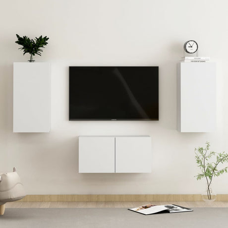 3 Piece Tv Cabinet Set Wall-Mounted Engineered Wood,  Tv Stand 80X30X30 Cm Made Of Engineered Wood,  Wall-Mounted Tv Cabinets - 2 Pcs , 30.5X30X90 Cm, Made From Engineered Wood