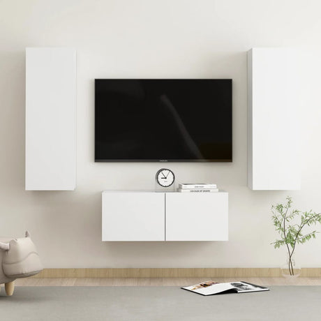 3 Piece Tv Cabinet Set Wall-Mounted Engineered Wood,  Tv Stand 80X30X30 Cm Made Of Engineered Wood,  Wall-Mounted Tv Cabinets - 2 Pcs , 30.5X30X90 Cm, Made From Engineered Wood