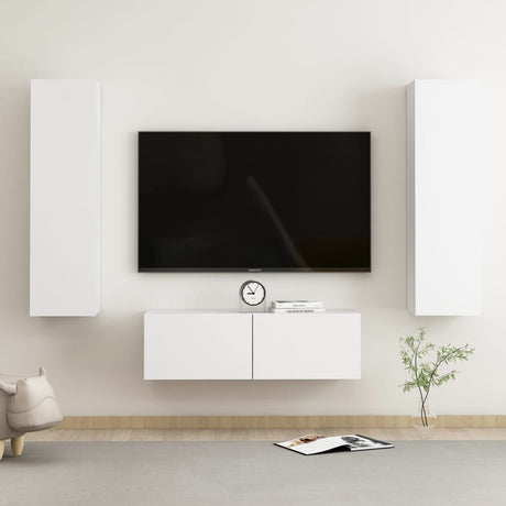 3 Piece Tv Cabinet Set Wall-Mounted Engineered Wood,  Tv Stand 80X30X30 Cm Made Of Engineered Wood,  Wall-Mounted Tv Cabinets - 2 Pcs , 30.5X30X90 Cm, Made From Engineered Wood