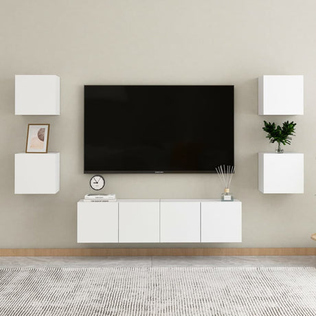 6 Piece Tv Cabinet Set Wall-Mounted Engineered Wood,  Tv Stand 80X30X30 Cm Made Of Engineered Wood,  Wall Mounted Tv Cabinets 2 Pcs 30.5X30X30 Cm