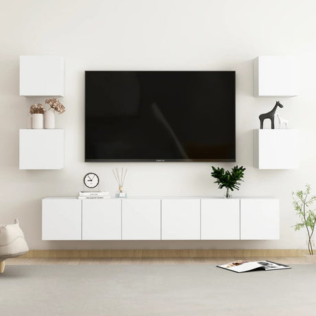 6 Piece Tv Cabinet Set Wall-Mounted Engineered Wood,  Tv Stand 80X30X30 Cm Made Of Engineered Wood,  Wall Mounted Tv Cabinets 2 Pcs 30.5X30X30 Cm