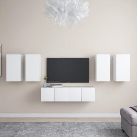 6 Piece Tv Cabinet Set Wall-Mounted Engineered Wood,  Tv Stand 80X30X30 Cm Made Of Engineered Wood,  Wall-Mounted Tv Cabinets - 2 Pcs , 30.5X30X, Made From Engineered Wood
