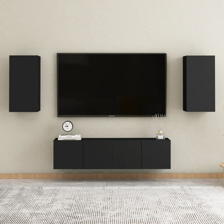 4 Piece Tv Cabinet Set Wall-Mounted Engineered Wood,  Tv Stand 80X30X30 Cm Made Of Engineered Wood,  Wall-Mounted Tv Cabinets - 2 Pcs , 30.5X30X90 Cm, Made From Engineered Wood