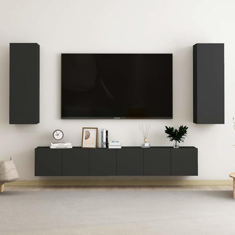 4 Piece Tv Cabinet Set Wall-Mounted Engineered Wood,  Tv Stand 80X30X30 Cm Made Of Engineered Wood,  Wall-Mounted Tv Cabinets - 2 Pcs , 30.5X30X90 Cm, Made From Engineered Wood