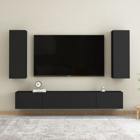 4 Piece Tv Cabinet Set Wall-Mounted Engineered Wood,  Tv Stand 80X30X30 Cm Made Of Engineered Wood,  Wall-Mounted Tv Cabinets - 2 Pcs , 30.5X30X90 Cm, Made From Engineered Wood