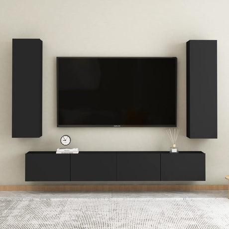 4 Piece Tv Cabinet Set Wall-Mounted Engineered Wood,  Tv Stand 80X30X30 Cm Made Of Engineered Wood,  Wall-Mounted Tv Cabinets - 2 Pcs , 30.5X30X90 Cm, Made From Engineered Wood
