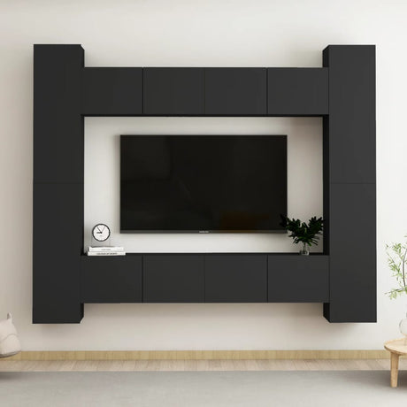 8 Piece Tv Cabinet Set Wall-Mounted Engineered Wood,  Tv Stand 80X30X30 Cm Made Of Engineered Wood,  Wall-Mounted Tv Cabinets - 2 Pcs , 30.5X30X90 Cm, Made From Engineered Wood