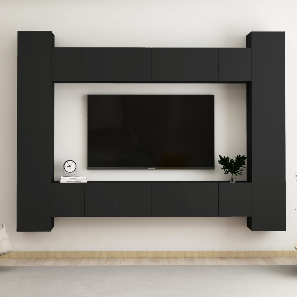 8 Piece Tv Cabinet Set Wall-Mounted Engineered Wood,  Tv Stand 80X30X30 Cm Made Of Engineered Wood,  Wall-Mounted Tv Cabinets - 2 Pcs , 30.5X30X90 Cm, Made From Engineered Wood