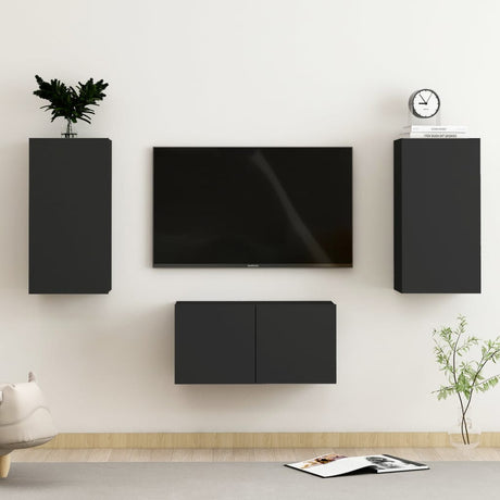 3 Piece Tv Cabinet Set Wall-Mounted Engineered Wood,  Tv Stand 80X30X30 Cm Made Of Engineered Wood,  Wall-Mounted Tv Cabinets - 2 Pcs , 30.5X30X90 Cm, Made From Engineered Wood