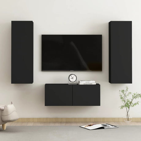 3 Piece Tv Cabinet Set Wall-Mounted Engineered Wood,  Tv Stand 80X30X30 Cm Made Of Engineered Wood,  Wall-Mounted Tv Cabinets - 2 Pcs , 30.5X30X90 Cm, Made From Engineered Wood