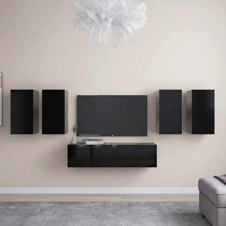 6 Piece Tv Cabinet Set Wall-Mounted Engineered Wood,  Tv Stand 80X30X30 Cm Made Of Engineered Wood,  Wall-Mounted Tv Cabinets - 2 Pcs , 30.5X30X, Made From Engineered Wood