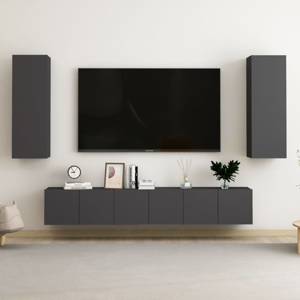 4 Piece Tv Cabinet Set Wall-Mounted Engineered Wood,  Tv Stand 80X30X30 Cm Made Of Engineered Wood,  Wall-Mounted Tv Cabinets - 2 Pcs , 30.5X30X90 Cm, Made From Engineered Wood