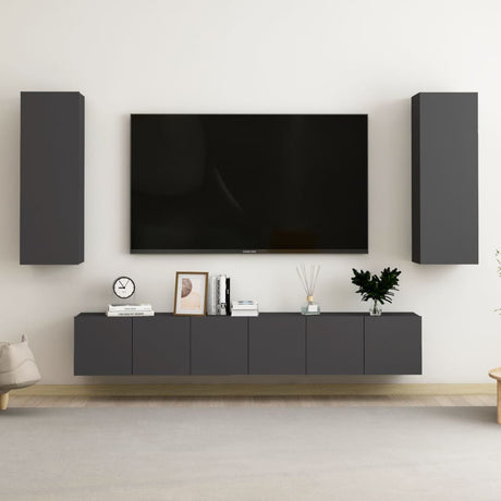 4 Piece Tv Cabinet Set Wall-Mounted Engineered Wood,  Tv Stand 80X30X30 Cm Made Of Engineered Wood,  Wall-Mounted Tv Cabinets - 2 Pcs , 30.5X30X90 Cm, Made From Engineered Wood