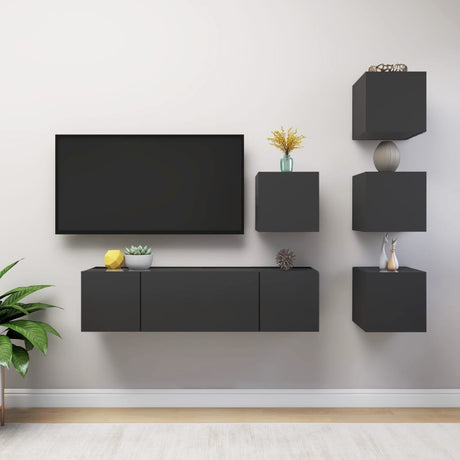 6 Piece Tv Cabinet Set Engineered Wood