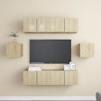 6 Piece Tv Cabinet Set Wall-Mounted Engineered Wood,  Tv Stand 80X30X30 Cm Made Of Engineered Wood,  Wall Mounted Tv Cabinets 2 Pcs 30.5X30X30 Cm