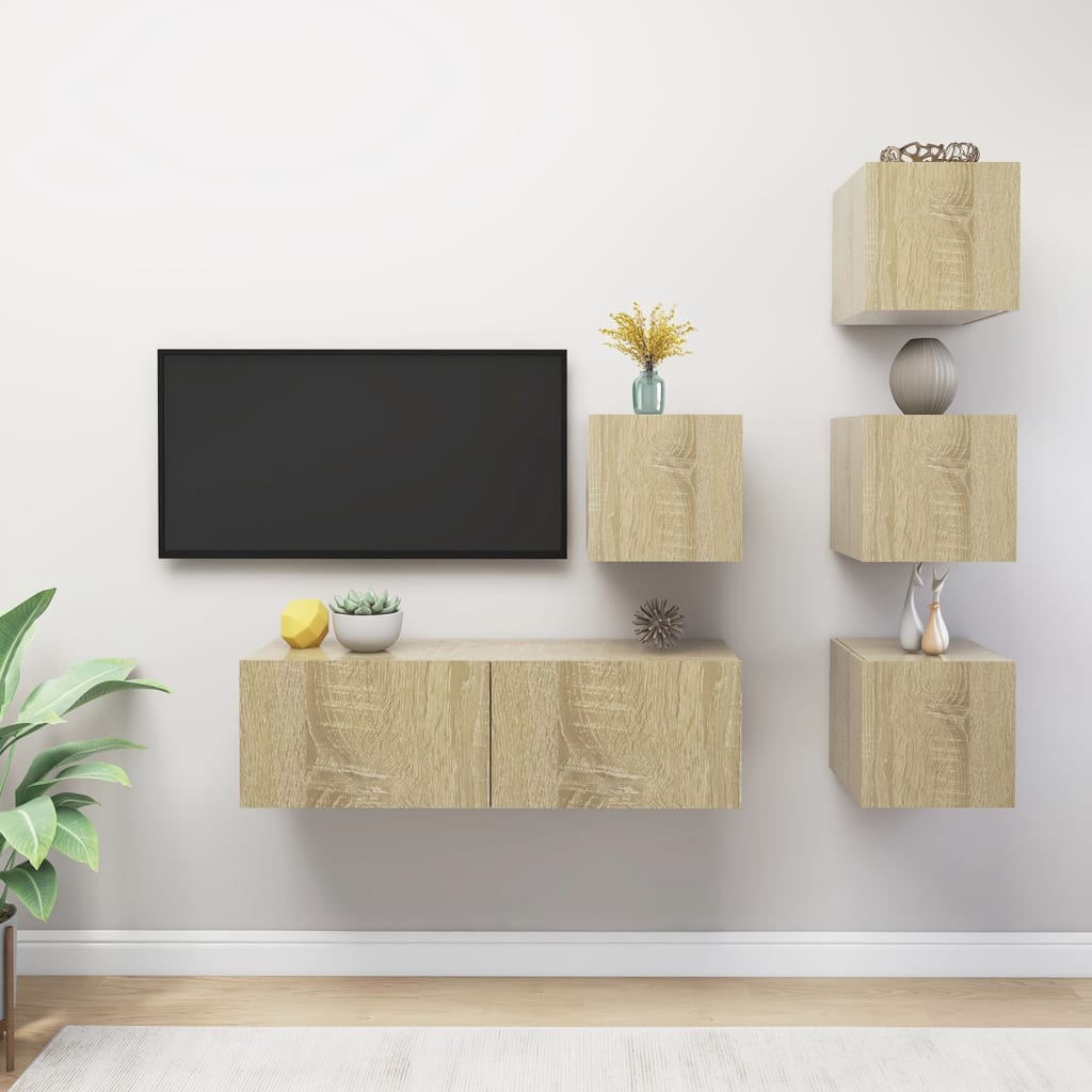 6 Piece Tv Cabinet Set Engineered Wood