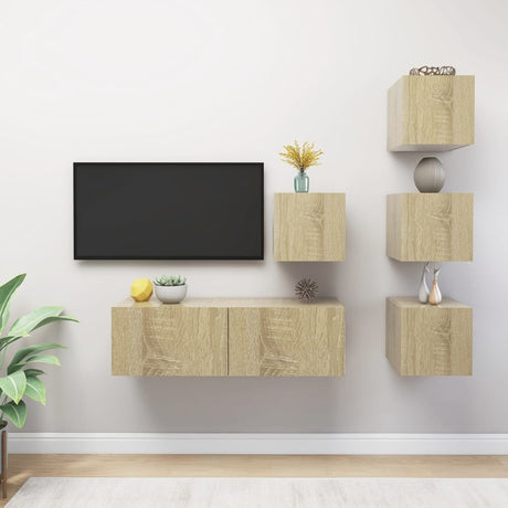 6 Piece Tv Cabinet Set Engineered Wood