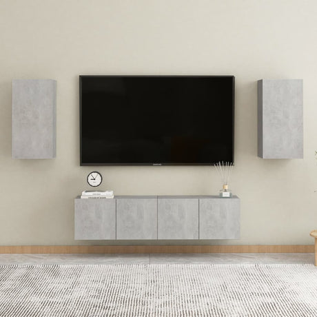 4 Piece Tv Cabinet Set Wall-Mounted Engineered Wood,  Tv Stand 80X30X30 Cm Made Of Engineered Wood,  Wall-Mounted Tv Cabinets - 2 Pcs , 30.5X30X90 Cm, Made From Engineered Wood
