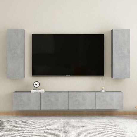 4 Piece Tv Cabinet Set Wall-Mounted Engineered Wood,  Tv Stand 80X30X30 Cm Made Of Engineered Wood,  Wall-Mounted Tv Cabinets - 2 Pcs , 30.5X30X90 Cm, Made From Engineered Wood