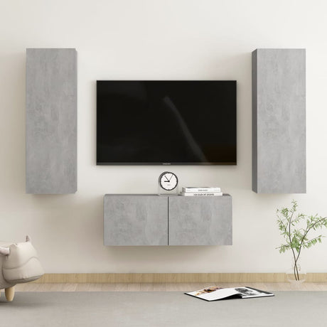 3 Piece Tv Cabinet Set Wall-Mounted Engineered Wood,  Tv Stand 80X30X30 Cm Made Of Engineered Wood,  Wall-Mounted Tv Cabinets - 2 Pcs , 30.5X30X90 Cm, Made From Engineered Wood