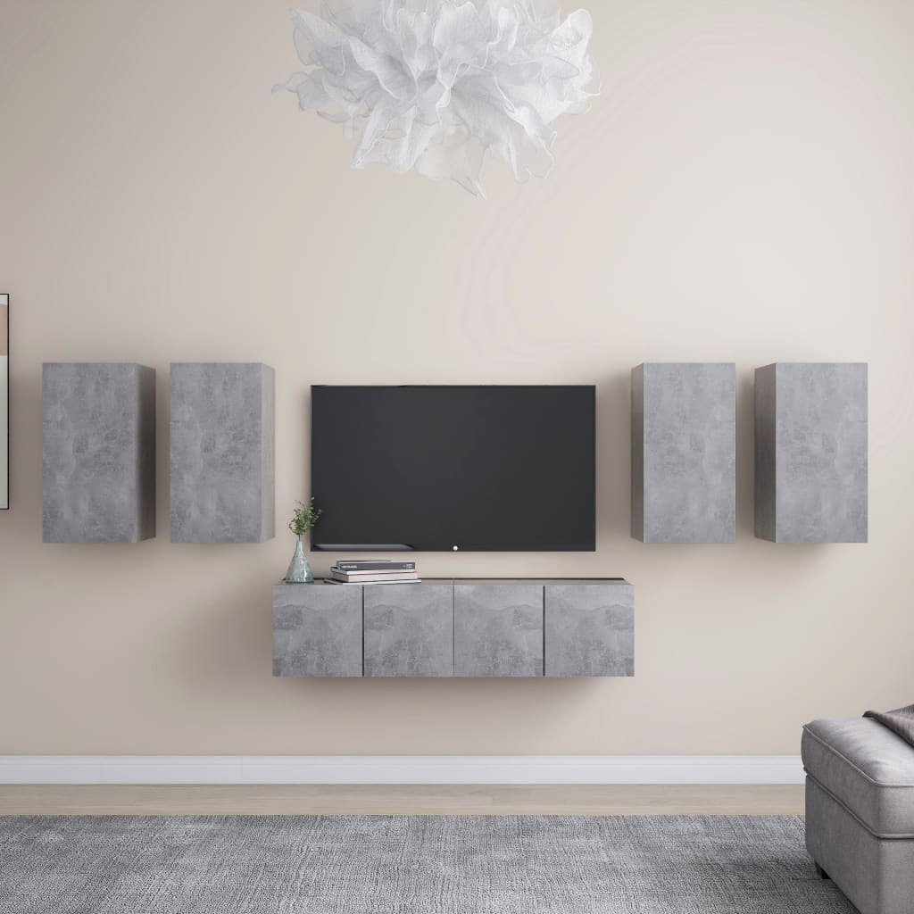 6 Piece Tv Cabinet Set Wall-Mounted Engineered Wood,  Tv Stand 80X30X30 Cm Made Of Engineered Wood,  Wall-Mounted Tv Cabinets - 2 Pcs , 30.5X30X, Made From Engineered Wood