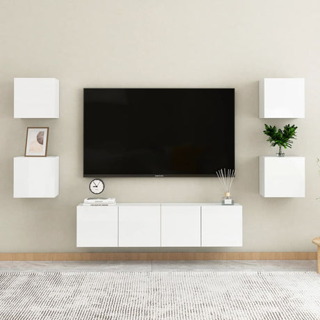 6 Piece Tv Cabinet Set Wall-Mounted Engineered Wood,  Tv Stand 80X30X30 Cm Made Of Engineered Wood,  Wall Mounted Tv Cabinets 2 Pcs 30.5X30X30 Cm