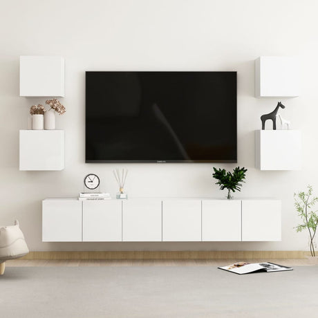6 Piece Tv Cabinet Set Wall-Mounted Engineered Wood,  Tv Stand 80X30X30 Cm Made Of Engineered Wood,  Wall Mounted Tv Cabinets 2 Pcs 30.5X30X30 Cm