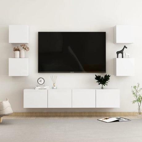 6 Piece Tv Cabinet Set Wall-Mounted Engineered Wood,  Tv Stand 80X30X30 Cm Made Of Engineered Wood,  Wall Mounted Tv Cabinets 2 Pcs 30.5X30X30 Cm