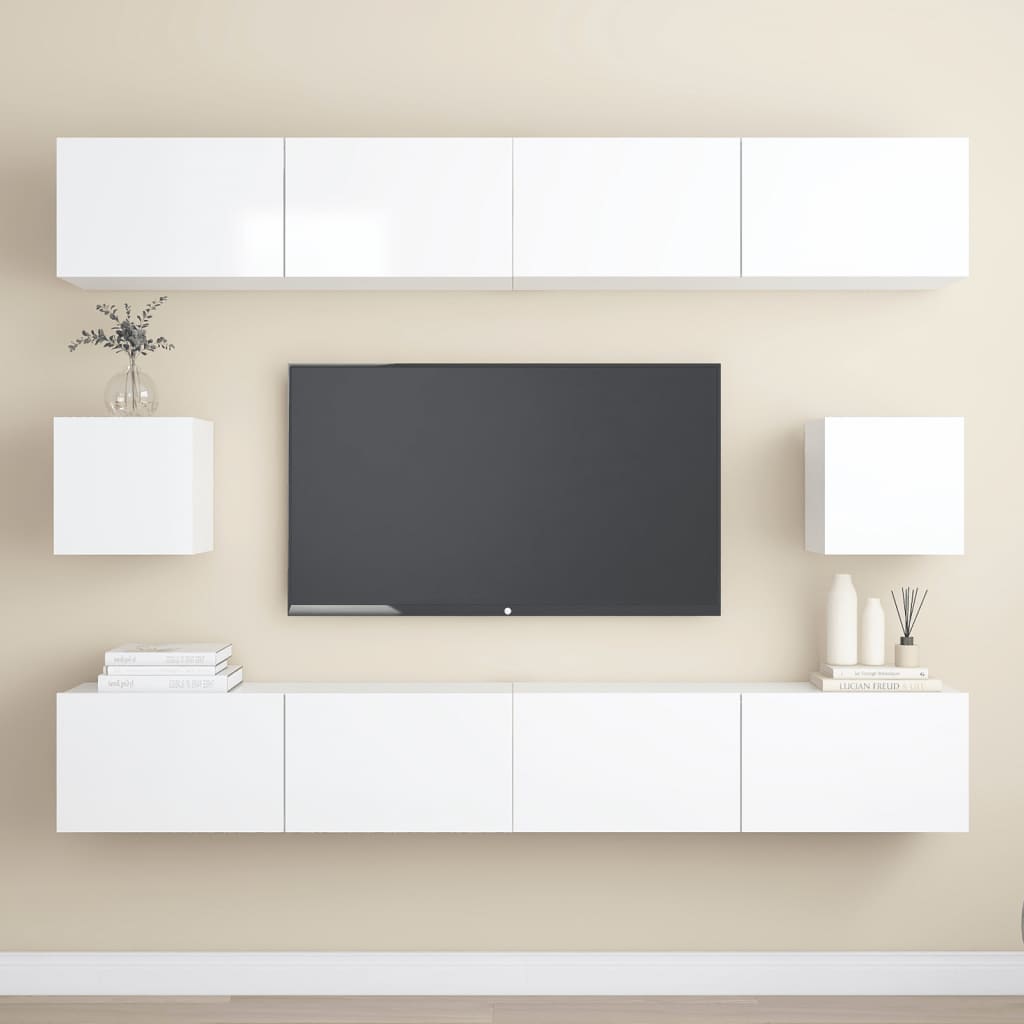 6 Piece Tv Cabinet Set Wall-Mounted Engineered Wood,  Tv Stand 80X30X30 Cm Made Of Engineered Wood,  Wall Mounted Tv Cabinets 2 Pcs 30.5X30X30 Cm