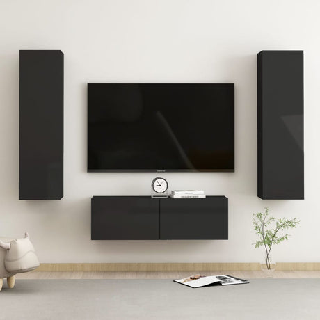 3 Piece Tv Cabinet Set Wall-Mounted Engineered Wood,  Tv Stand 80X30X30 Cm Made Of Engineered Wood,  Wall-Mounted Tv Cabinets - 2 Pcs , 30.5X30X90 Cm, Made From Engineered Wood