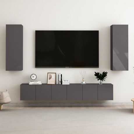 4 Piece Tv Cabinet Set Wall-Mounted Engineered Wood,  Tv Stand 80X30X30 Cm Made Of Engineered Wood,  Wall-Mounted Tv Cabinets - 2 Pcs , 30.5X30X90 Cm, Made From Engineered Wood