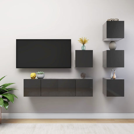 6 Piece Tv Cabinet Set Engineered Wood
