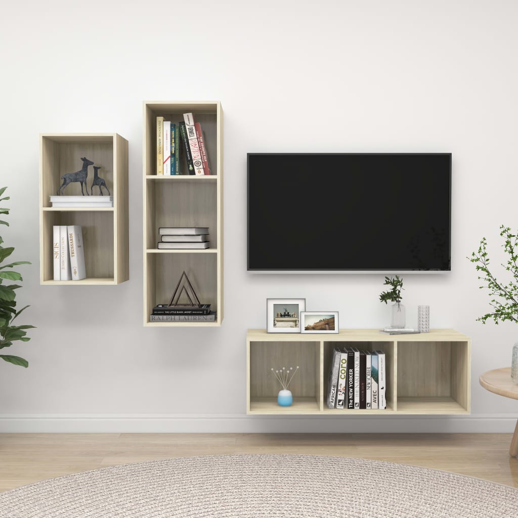 3 Piece Tv Cabinet Set Engineered Wood