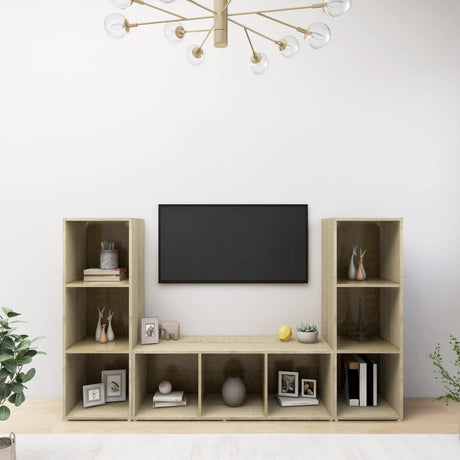 Tv Cabinets 3 Pcs 107X35X37 Cm Engineered Wood